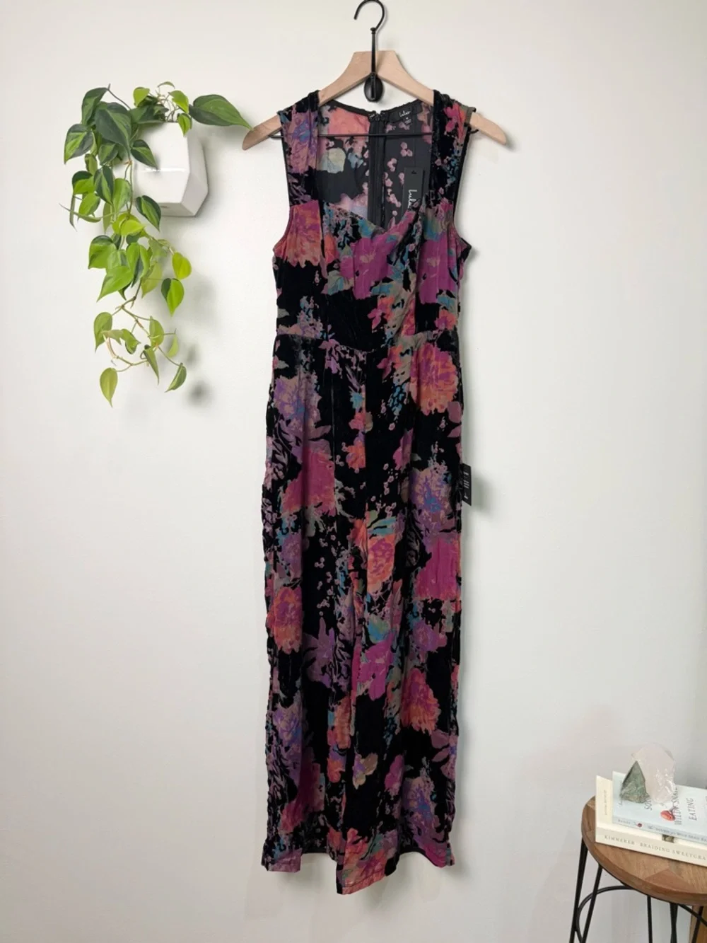 Lulus Moody Vibes Black Burnout Velvet Floral Print Wide-Leg Jumpsuit Size M NWT